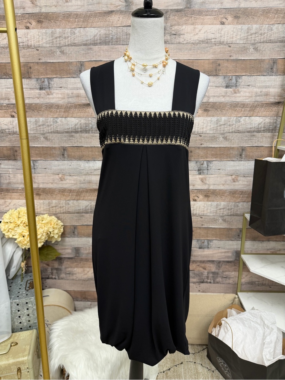 Black w Gold Embellishment Amati Maxi Dress N/A